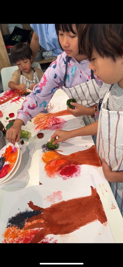 Students working on a painting together at Master Artist
